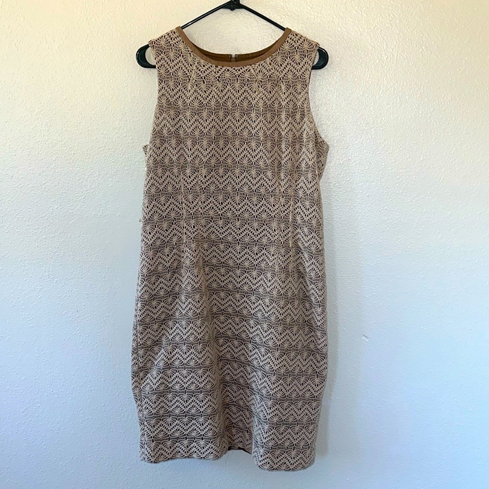 Anne Klein Women’s dress, size 14. Tan lace, with chocolate brown lining.